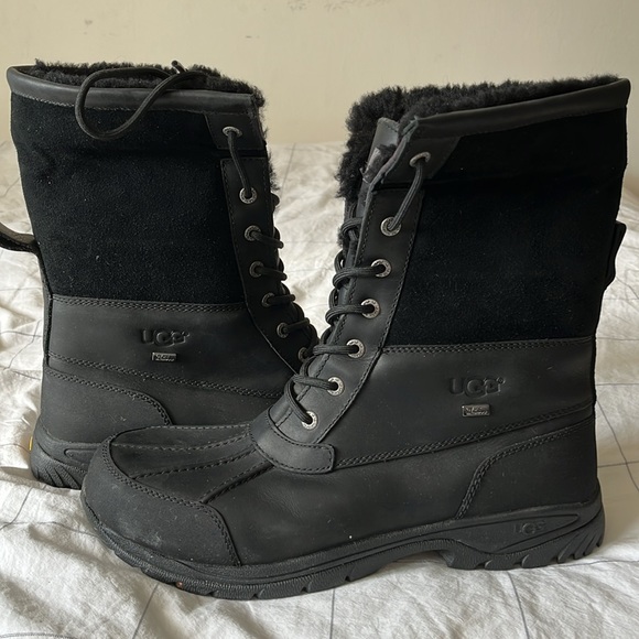 UGG "Butte" Black Waterproof mid calf leather black men's boots size 12 - Picture 3 of 9